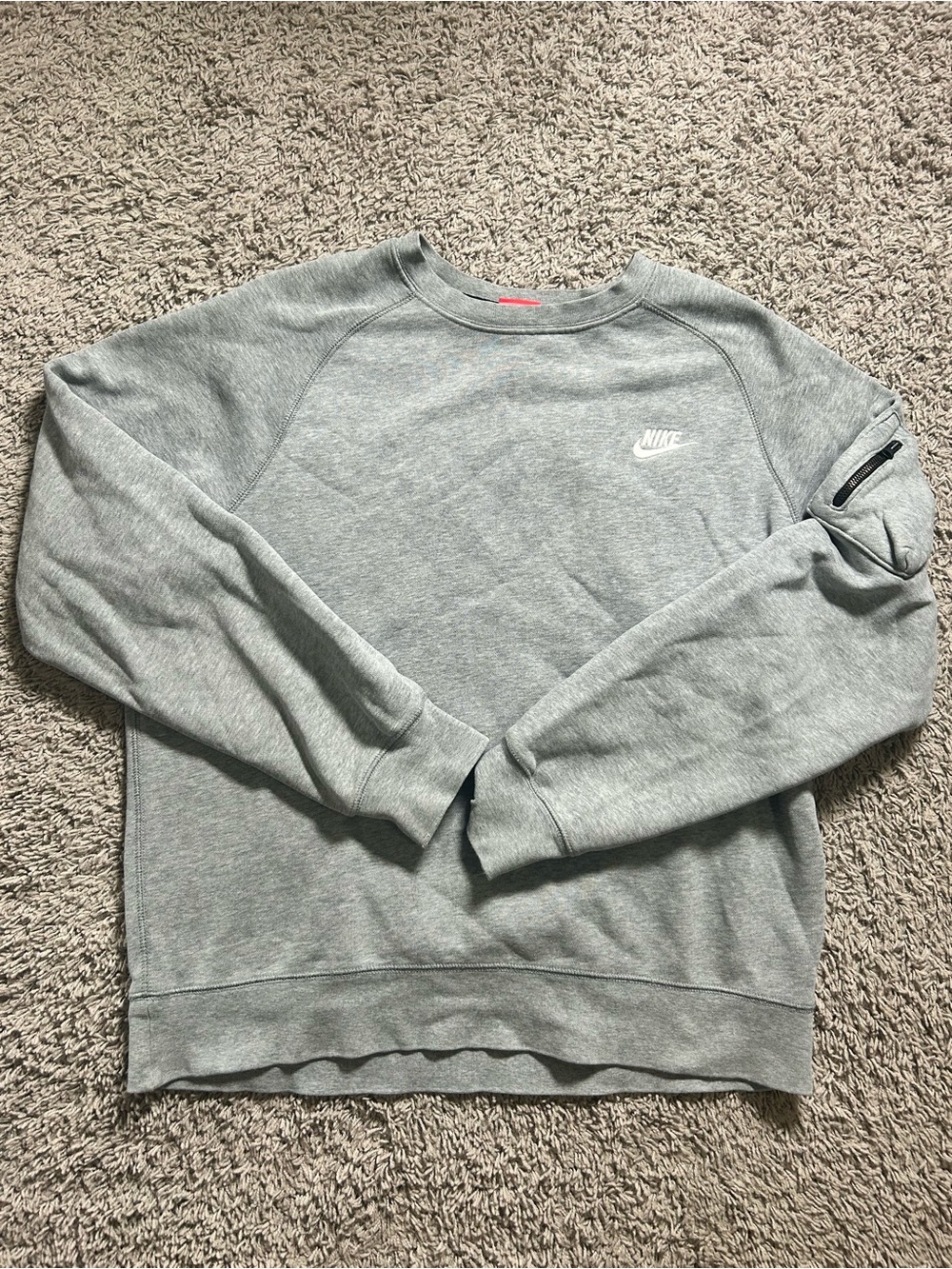 Nike Light Gray Crewneck Sweatshirt with Sleeve Zip Pocket